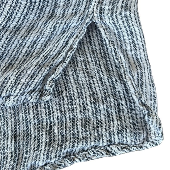 Mastro Moda Italy 100% Linen Stripe Popover Henley Top Blue Ecru Roll Tab Small - Picture 10 of 13